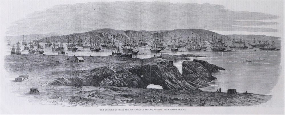 Laevad guaanolasti ootel Chincha saare reidil Peruus 1863