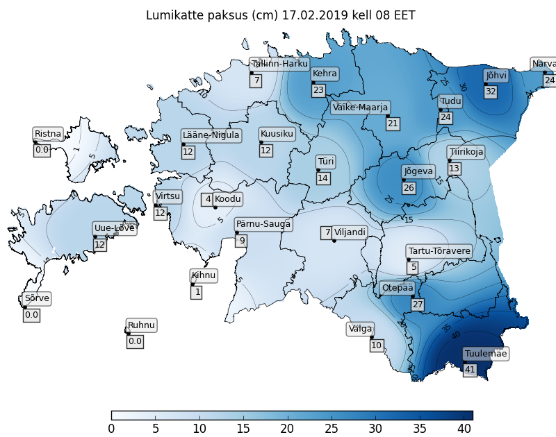 Ilmateenistuse tänane lumeolude kaart