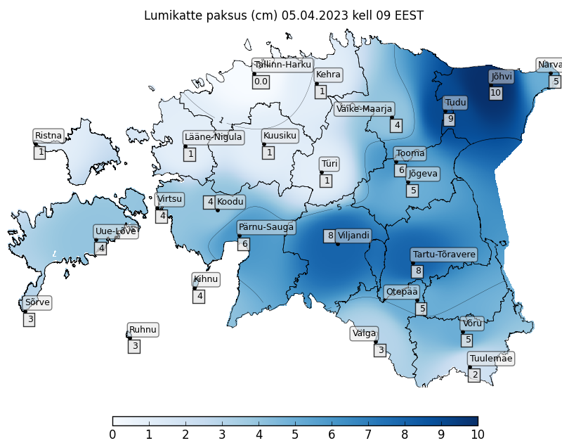 Ilmateenistuse lumeolude tänane kaart