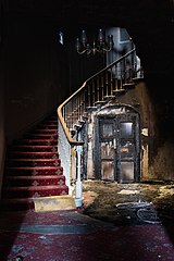 Staircase of the abandoned Central Hotel in Annan, Scotland (DSCF8956).jpg